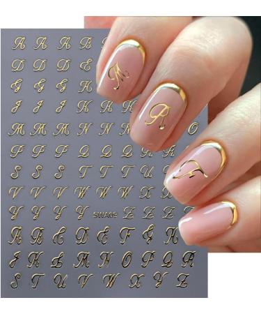 Letter Nail Stickers - 8 Sheets Old English 3D Decals | Retro Cursive Nail Art Accessories for Women & Girls - Buy Online on GoSupps.com