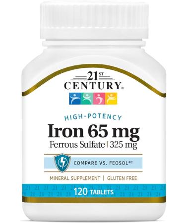 21st Century Iron 65 mg with Ferrous Sulfate 325 mg - 120 Tablets Pack of 3