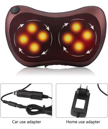 Shiatsu Massage Pillow for Car | 12V Neck & Back Massage Cushion with Heating & 8 Kneading Rollers - Coffee - Buy Online on GoSupps.com