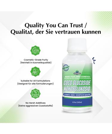 Coco Glucoside Cosmetic Grade 240 ml / 8 fl oz - Mild Non-Ionic Surfactant for Cleansers Shampoos and DIY Cosmetic Formulations - Buy Online on GoSupps.com