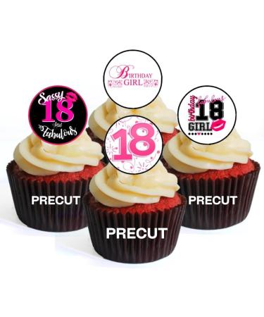 PRECUT 18th Birthday Girl Edible Cupcake Toppers - Sassy Girl Theme Premium Thickness SWEETENED VANILLA - wafer card disc cake decorations (Pack of 12) - Buy Online on GoSupps.com