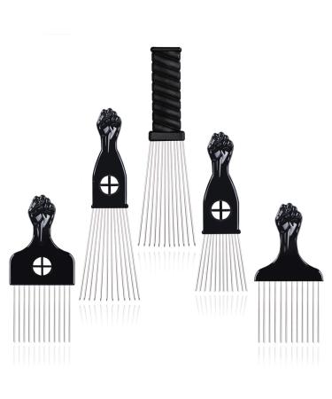 Hair Pick - BIGEDDIE 5 Pcs Metal Picks for Hair  Afro Pick Combs for African American Hair Styling  Fist Hair Pick Comb for Women and Men 5 Count (Pack of 1)