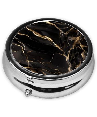 Black Gold Marble Round Pill Box | 3 Compartment Portable Organizer for Travel - Buy Online on GoSupps.com