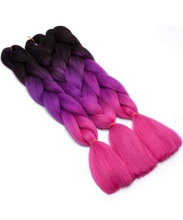 TESS Braids Extensions 60 cm - Pack of 3 Jumbo Kanekalon Synthetic Hair for Box Braids - Ombre Hair Braids (Black Purple Pink) - 100g/Bundle - Buy Online on GoSupps.com