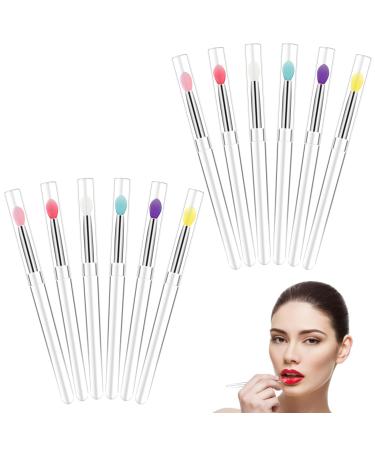 12 Pcs Silicone Lip Brush Silicone Lip Applicator with Transparent Handles and Caps Lip Brush Applicator Silicone Lip Brush Reusable Lip Mask Applicator(6 Colors)