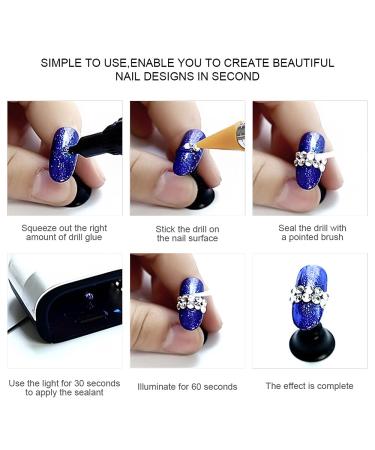 Nail Rhinestones Glue Gel Set - 2Pcs 10ml Dual Purpose Adhesive for Nail Art, Stones, Crystals, Diamonds - Point Drill Gel with Needle Brush - Buy Online on GoSupps.com