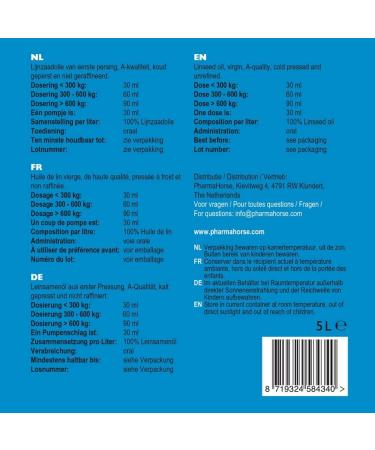 PharmaHorse Linseed oil | Bowel function | Stomach function | Digestion | 100% No added sugar | 5L - Buy Online on GoSupps.com