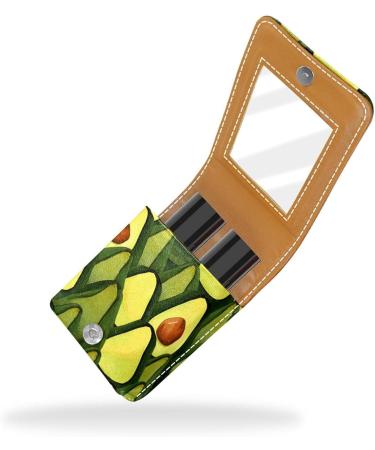 Leather Lipstick Case with Mirror | Mini Lip Gloss Organizer | Avocado Print Cosmetic Bag - Buy Online on GoSupps.com