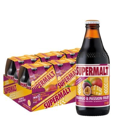 SUPERMALT | Mango & Passion Fruit Malt Drink | Alcohol-Free | Premium Malt Drink with B Vitamins | Pack of 24 x 330ml Bottles