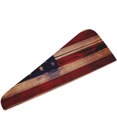 Wood Texture USA Flag Microfiber Hair Towel Wrap for Women - Super Absorbent 10x26 Inch Hair Turban with Button - Buy Online on GoSupps.com