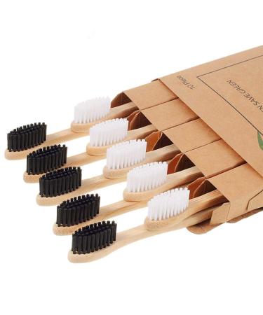 Nuduko Biodegradable Bamboo Toothbrushes, 10 Piece BPA Free Soft Bristles Toothbrushes, Natural, Eco-Friendly, Green and Compostable
