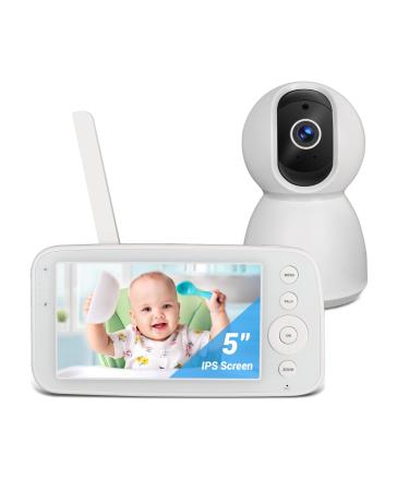 Byxsb Baby Monitor 5 inch LCD Screen Pan 360 & Tilt 90 Without WiFi Two-Way Audio Infrared Night Vision 1080P Camera and Lullabies