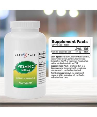 GeriCare Vitamin C 500 mg Antioxidant Immune System Support Nutritional Supplement Tablets 500 Count (Pack of 1) 500 Count (Pack of 1) 500mg - Buy Online on GoSupps.com
