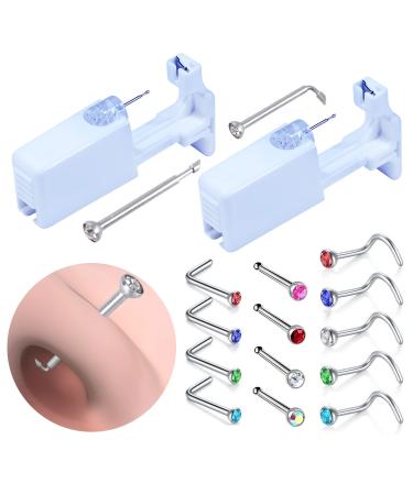 Firstomato 2 pack Self Use Nose Piercing Gun Safe Nose Piercing Kit Tool Painless and Allergy Free Nose Piercer with Hypoallergenic Nose Studs 2 Nose Piercers +13 Nose Studs