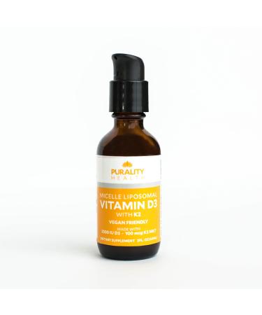 PURALITY HEALTH Vitamin D3 with K2 Liquid Supplement Vegan Micelle Liposomal Enhanced Absorption Non-GMO 30 Day Supply