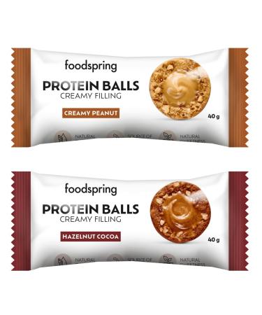 foodspring - Protein Balls Creamy Filling Variety Pack - 12 assorted 40g protein snacks in the flavors: Hazelnut-Cocoa and Peanut Cream
