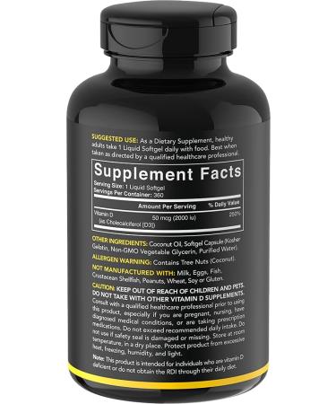 Sports Research Vitamin D3 2000 IU - 360 Mini Liquid Softgels | Immune Support & Bone Health - Buy Online on GoSupps.com