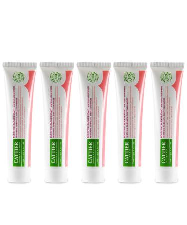 Cattier Paris Gentle tooth white toothpaste (5x75ml) pleasantly mild organic toothpaste for lighter teeth remineralizing vegan fluoride-free sulfate-free natural cosmetics homeopathy-compatible