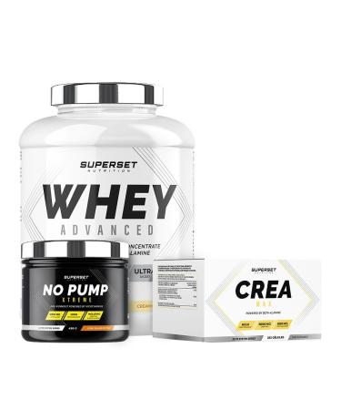 Superset Nutrition Confirmed dry muscle building program 100 Whey Protein Advanced 2 kg creamy vanilla No Pump Xtreme Crea Max
