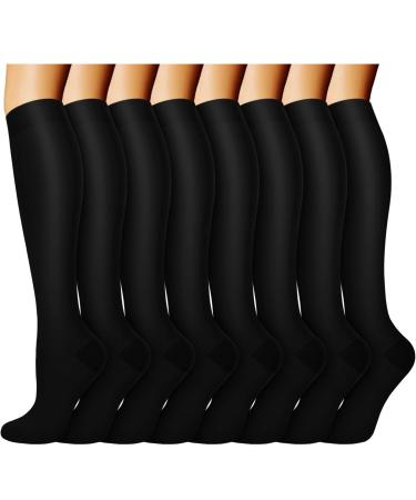 ACTINPUT Compression Socks for Women & Men Circulation 8 Pairs 15-20mmHg-Best support for Nurse,Medical,Running,Athletic 01- Black Large-X-Large