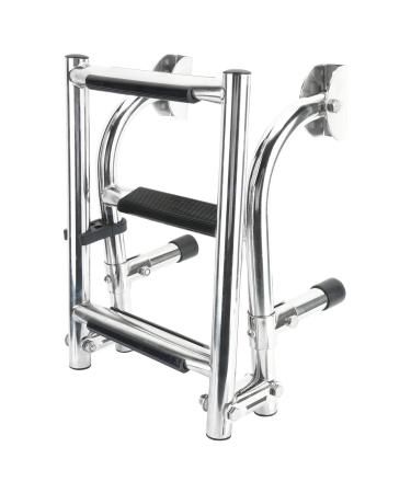 YaeMarine Stainless Steel 3 Step Folding Boat Ladder Transom Boat Ladder Foldable Stern Ladder Polished 1+2 Step with Mounting Screws(7101S)