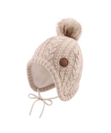 XIAOHAWANG Winter Baby Boys Hat Velvet Lining Toddler Kids Beanie Earflap Warm Baby Hats for Girls with Pompom 0-6 Months Beige - Buy Online on GoSupps.com