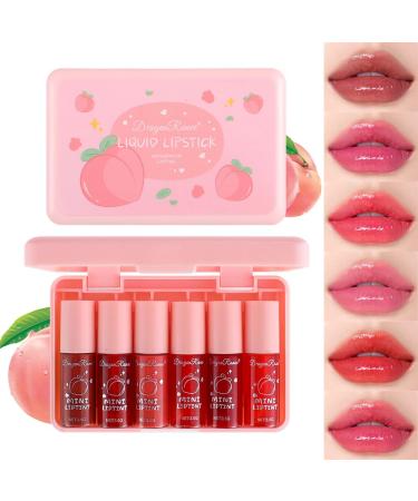 6Colors Peach Lip Tint Stain Set Water Lip Tint Lip Stain Korean Lip Gloss Long Lasting Plumping Mini Liquid Lipstick Natural Lip Tint Multi-Use Lip & Cheek Tint Non-sticky Lightweight Vivid Color 6 Colors