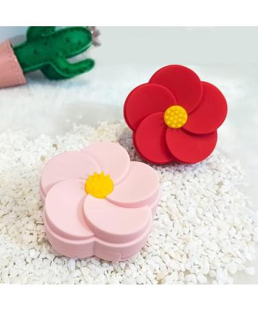Compact Portable Contact Lens Case - Cute Double Box with Small Flower Design | Red Fashion Cosmetic Container for Travel - Buy Online on GoSupps.com