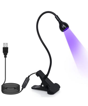 Geisofu UV Light Gooseneck UV Lamp for Nails 395nm 3w Black Light LED UV Nail Lamp with Clamp for Gel Nails and Ultraviolet Curing Portable UV Nail Lamp 5v USB Input UV Light with 4 Levels of Dimming style 2