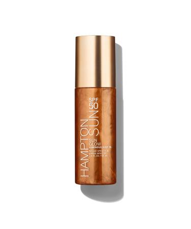 Hampton Sun SPF 50 Sun Glow Luminous Body Oil | Broad Spectrum | Lightweight Shimmering Gel | Hydrating & Nourishing with Vitamin E Kukui and Hibiscus Oil | Absorbs Seamlessly | Travel-Approved Size