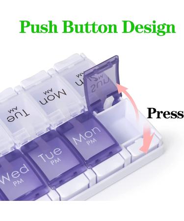 Large Weekly AM PM Pill Organizer for Vitamins & Supplements - Push Button Daily Case - 7 Day 2 Times a Day (Very Peri+Clear) - Buy Online on GoSupps.com