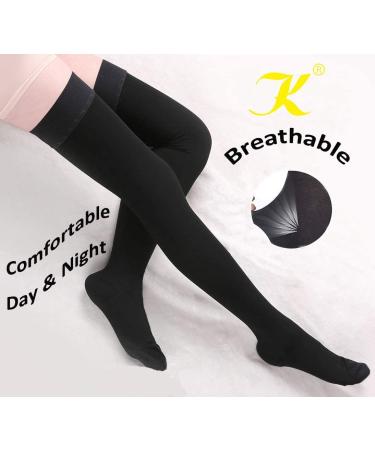 KEKING Thigh High Compression Stockings for Men & Women | 15-20mmHg Graduated Compression Leg Support Hose with Silicone Band | Ideal for Swelling, Varicose Veins, Edema, DVT | Black, Closed Toe | Large - Buy Online on GoSupps.com
