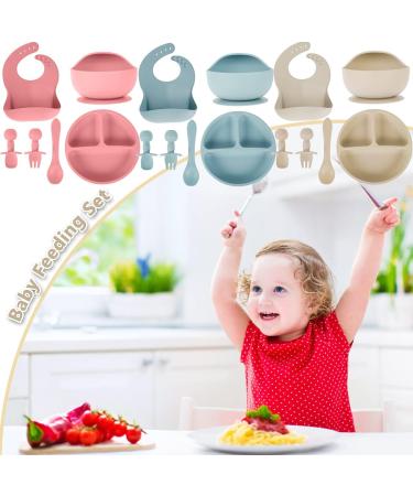 Set of 6 Baby Feeding Set Silicone Baby Tableware Set Food Grade Infant Dinnerware Set BPA Free Baby Led Weaning Supplies Non-Slip Self Feeding Utensils with Silicone Suction Bowls&Adjustable Bib&Divided Plates&Fork&Soft Spoon&Soup Spoon for Toddlers Infa - Buy Online on GoSupps.com