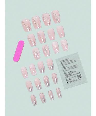 24pcs Butterfly Pearl Glitter Medium Long Coffin Fake Nail Pearl Glitter 3D Press on Nails Pearl Glitter Strip Nails Luxurious Nails Acrylic Nails Fake Nails For Women Girls - Buy Online on GoSupps.com