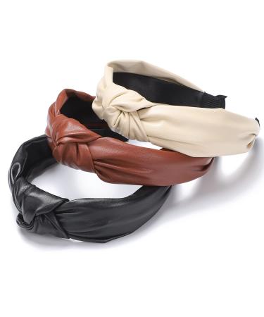 Etercycle 3 Pcs Pu Leather Knotted Headbands  Top Knot Pu Headband for Women  Hair Accessories for Daily Wearing  Dating  Sports  Yoga (PU Lether Set)
