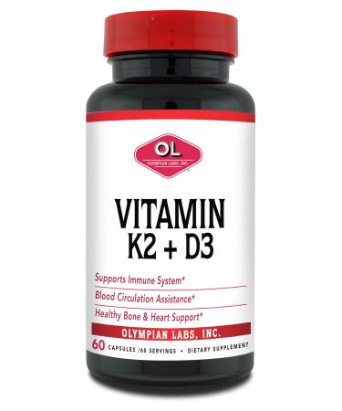 Olympian Labs Vitamin K2 + D3 60 Servings Supports Immune System Bone and Heart Support 60 Vegan Capsules 60 Count (Pack of 1)