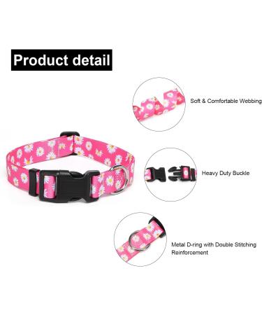 Adjustable Soft Nylon Dog Collar for Small & Medium Dogs - Suredoo Pink Daisy (M 33-55 cm) - Buy Online on GoSupps.com