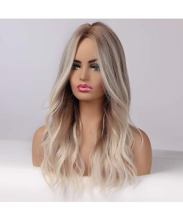 Emmor Gray Blonde Highlight Long Curly Synthetic Wig for Women | Heat Resistant Middle Part Wig - Buy Online on GoSupps.com