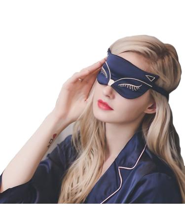 Natural Silk Sleep Eye Mask Light Blocking Comfortable Fox Night Mask with Adjustable Strap - Great for Travel Shift Work Nap Blindfold for Sleeping Girls Women & Kids 1 Pack (Dark Blue)