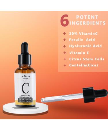 Le Nova Vitamin C Serum for Face Brightening Anti-Aging Hydrating & Fragrance-Free Lightweight Serum for Sensitive Acne-Prone & Dry Skin With Hyaluronic Acid Aloe Vera & Vitamin E 1 fl oz - Buy Online on GoSupps.com
