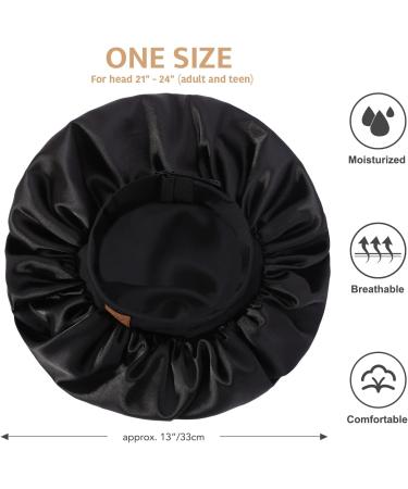 Hat Hut Satin Silk Bonnet for Curly Hair | Adjustable Wide Band Sleep Cap for Women | Double Layer Design | A01-Black - Buy Online on GoSupps.com
