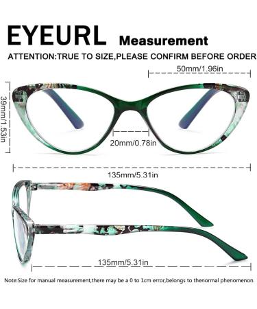 Women's Cat Eye Blue Light Blocking Reading Glasses 2 Pack +2.0 Magnification - Stylish Anti-Eyestrain UV Protection Readers - Blue+Green - Buy Online on GoSupps.com