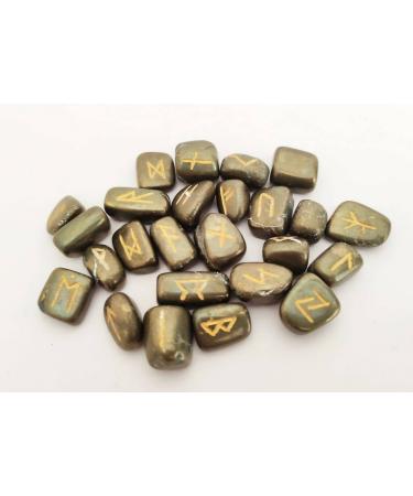 Sharvgun Lot de 25 pierres runiques en pyrite dor e avec tableau en bois MDF runique grav lettrage symbolique pa en velours noir/rouge pochette incluse bo te cadeau