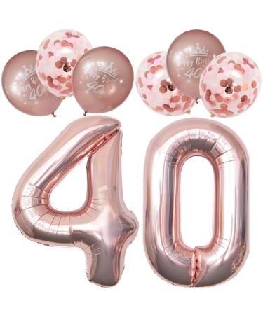 Digital Number 40 Balloons Rose Gold Unique 40th Birthday Decorations Women Including Printed Latex 40th Happy Birthday Balloons and Confetti Balloons 40-rose Gold