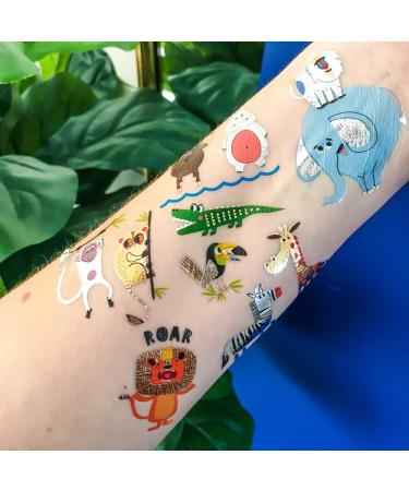 Safari Adventure Variety Set - 25 Premium Waterproof Metallic Kids Temporary Tattoos | Animal Party Foil Gold/Silver/Black Flash Tattoos - Buy Online on GoSupps.com