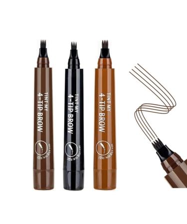 3D Waterproof Microblading Eyebrow Pen - 3Pcs New Magic Eyebrow Pencil Waterproof Microblading Eyebrow Pencil Contouring Pen 4 Tipped Precise Eyebrow Contouring Pen (3 Color)