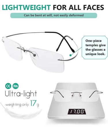 Eyekepper Titanium Rimless Reading Glasses for Men - Gunmetal 55mm Lens Width 2.5x Magnification - International Shipping Available - Buy Online on GoSupps.com