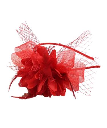 amangul 1920s Medieval Feather Shape Headband Hair Hoop Woman Cosplay Performances Headpiece Festival Party Costume Props(Red)