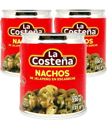 La Costena Jalapeno Nacho Slices 220g (Pack of 3) / Mexican Jalapeno Slices Pickled Jalapeno Chilli Peppers in Vinegar Hot Jalapenos for Nacho Chips - Buy Online on GoSupps.com