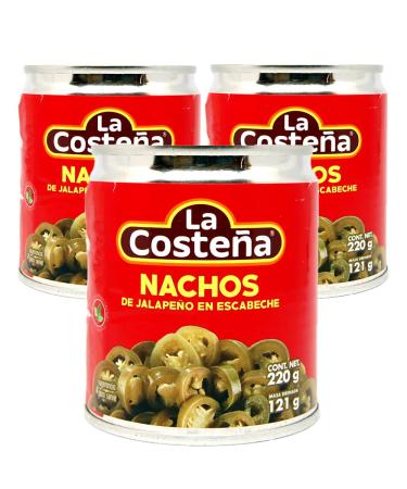 La Costena Jalapeno Nacho Slices 220g (Pack of 3) / Mexican Jalapeno Slices Pickled Jalapeno Chilli Peppers in Vinegar Hot Jalapenos for Nacho Chips